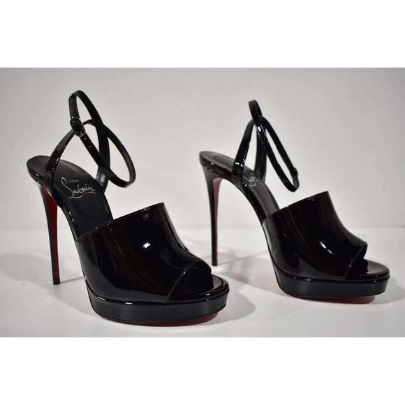 Christian Louboutin Miradona 120 Black Patent Ankle Strap Sandal Heel Pump 37 - Picture 3 of 12